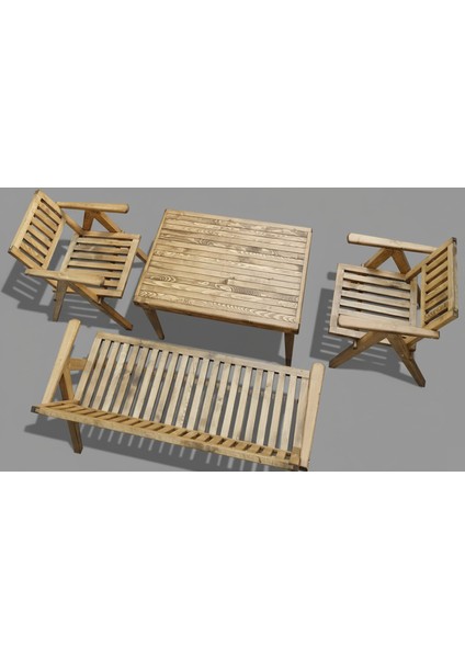 Soylu Kapı Ahşap Oturma Grubu, 3+1 Balkon & Teras Takımı: 1 Masa, 2 Sandalye, 1 Sedir & Sarıçam Eskitme Boyalı modelleri
