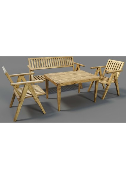 Soylu Kapı Ahşap Oturma Grubu, 3+1 Balkon & Teras Takımı: 1 Masa, 2 Sandalye, 1 Sedir & Sarıçam Eskitme Boyalı fırsatları