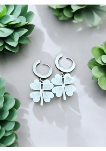 Dört Yapraklı Yonca Paslanmaz Çelik Küpe CNS083-4