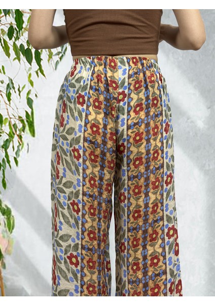 Renkli Etnik/çiçek Desenli Hafif Dökümlü Bol Paça Modal Pantolon modelleri