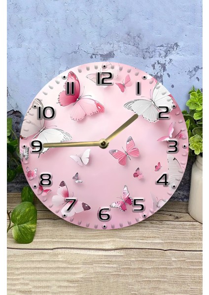 Mdf Duvar Saati Pembe Kelebek Desenli – 33X33 cm SDW393 modelleri
