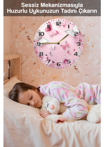 Mdf Duvar Saati Pembe Kelebek Desenli – 33X33 cm SDW393 fırsatları