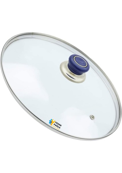 Tencere Sahan Tava Cam Kapağı Kapak 18 cm Lacivert Tutma Tepesi