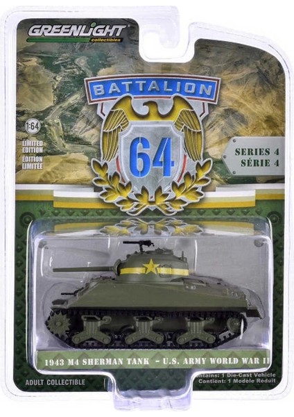 Greenlight 1/64 Battalion 64 Series 4- 1943 M4 Sherman Tank Us Army World War Iı modelleri