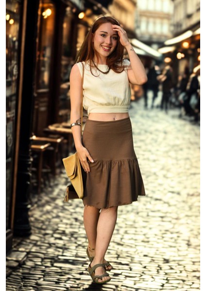 Terra Kısa Fırfırlı Keten Etek