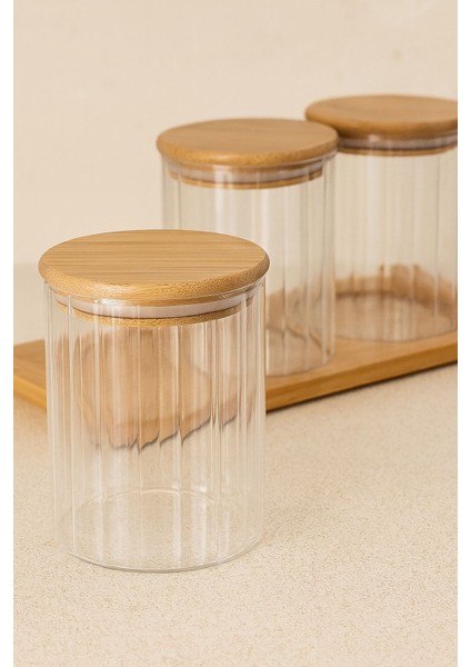 Borosilikat Cam Bambu Stantlı ve Bambu Kapaklı Optik Çizgili Baharatlık Seti 430 Ml( ALG11520) fiyatları