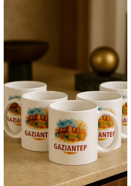 5 Li Paket Şehir Baskı Hediyelik Porselen Kupa Bardak