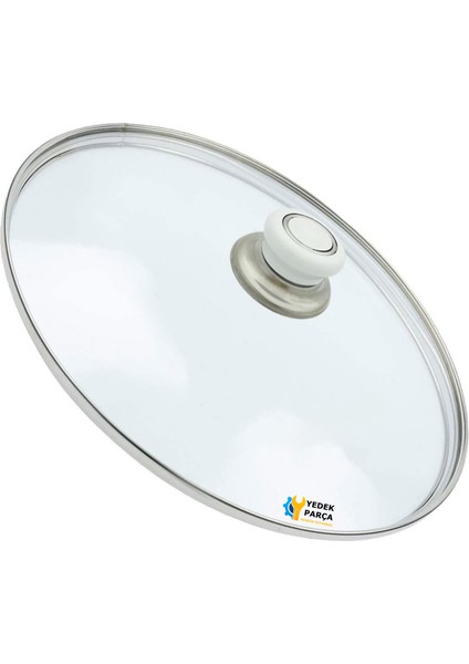 Tencere Sahan Tava Cam Kapağı Kapak 28 cm Beyaz Tutma Tepesi
