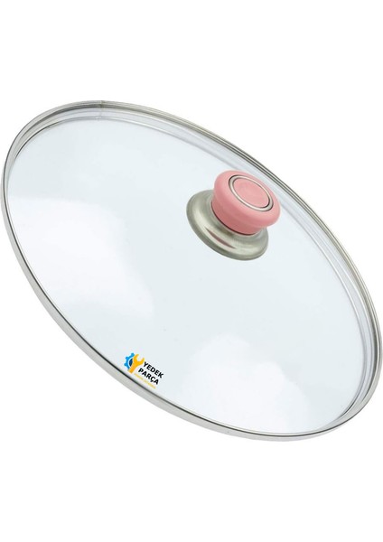 Tencere Sahan Tava Cam Kapağı Kapak 24 cm Pembe Tutma Tepesi