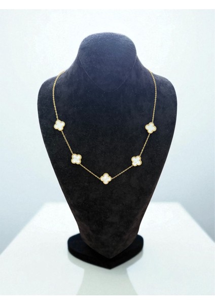 Altın Beyaz Yapraklı Yonca Çelik Takı Seti CNS094 fiyatları