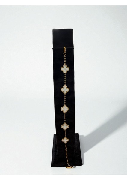 Altın Beyaz Yapraklı Yonca Çelik Takı Seti CNS094 modelleri