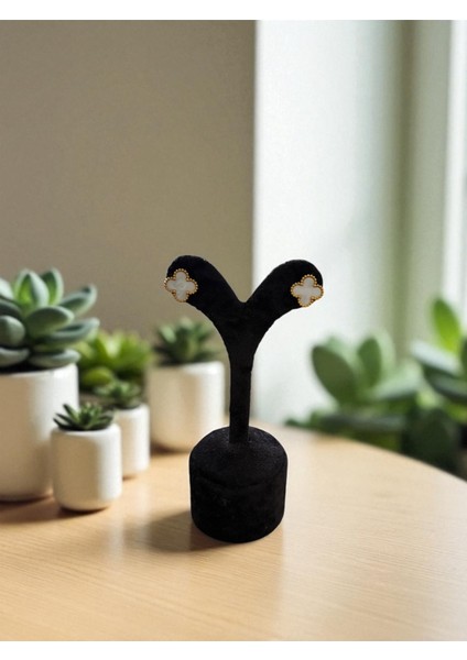 Altın Beyaz Yapraklı Yonca Çelik Takı Seti CNS094 fırsatları