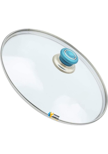 Tencere Sahan Tava Cam Kapağı Kapak 20 cm Turkuaz Tutma Tepesi