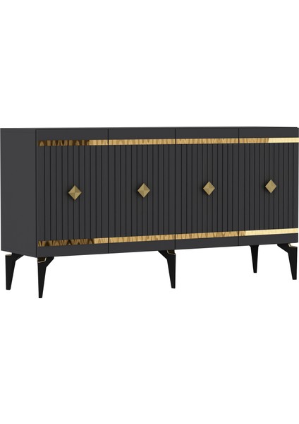 Lennora Tv Sehpası (Alt Modül) ve Konsol 2'li Salon Takımı Antrasit-Altın modelleri