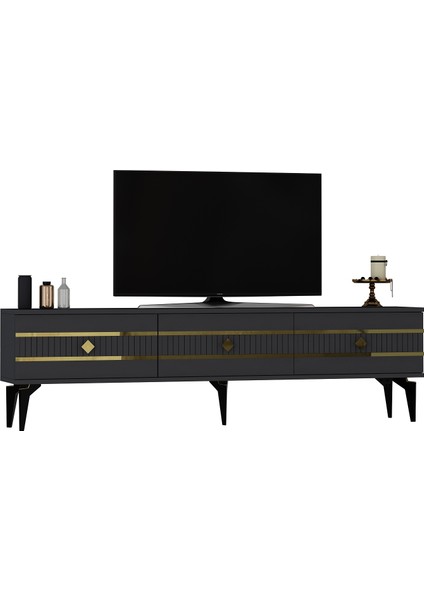 Lennora Tv Sehpası (Alt Modül) ve Konsol 2'li Salon Takımı Antrasit-Altın fırsatları