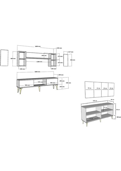 Lennora Tv Sehpası (Alt Modül) ve Konsol 2'li Salon Takımı Antrasit-Altın indirimleri