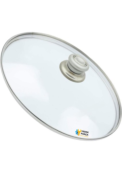 Tencere Sahan Tava Cam Kapağı Kapak 28 cm Gri Tutma Tepesi