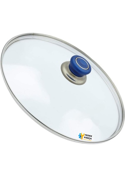 Tencere Sahan Tava Cam Kapağı Kapak 30 cm Mavi Tutma Tepesi