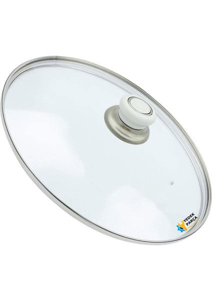 Tencere Sahan Tava Cam Kapağı Kapak 16 cm Beyaz Tutma Tepesi