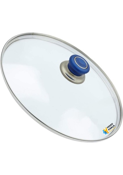Tencere Sahan Tava Cam Kapağı Kapak 14 cm Mavi Tutma Tepesi