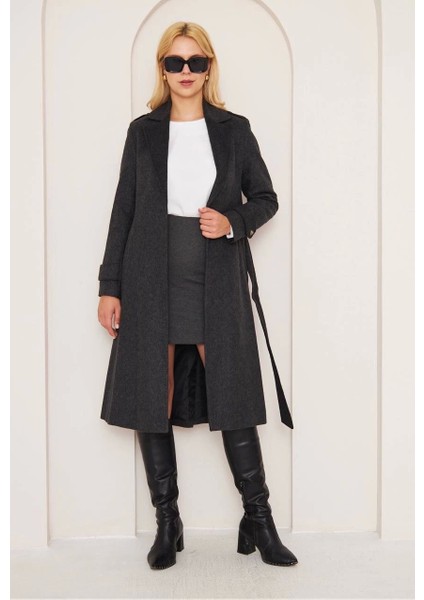 Uzun Düz Kaşe Kaban Antrasit