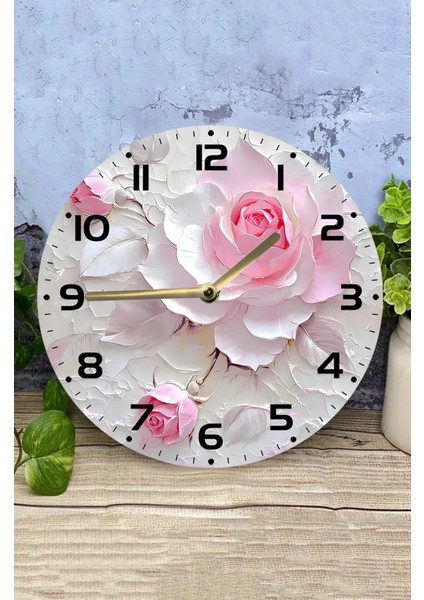 Mdf Duvar Saati Pembe Gül Desenli – 33X33 cm SDW385 modelleri