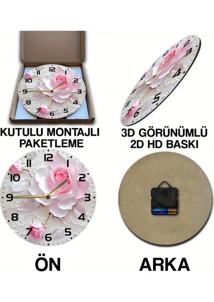 Mdf Duvar Saati Pembe Gül Desenli – 33X33 cm SDW385 indirimleri