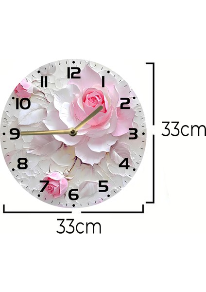 Mdf Duvar Saati Pembe Gül Desenli – 33X33 cm SDW385