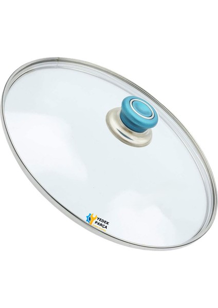 Tencere Sahan Tava Cam Kapağı Kapak 22 cm Turkuaz Tutma Tepesi