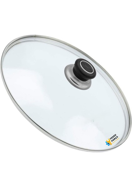 Tencere Sahan Tava Cam Kapağı Kapak 16 cm Siyah Tutma Tepesi