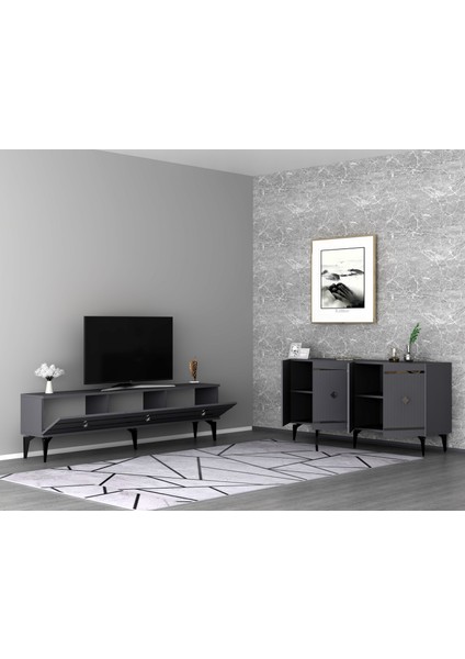 Lennora Tv Sehpası (Alt Modül) ve Konsol 2'li Salon Takımı Antrasit-Gümüş fiyatları