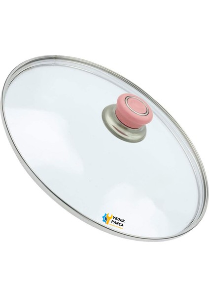 Tencere Sahan Tava Cam Kapağı Kapak 20 cm Pembe Tutma Tepesi