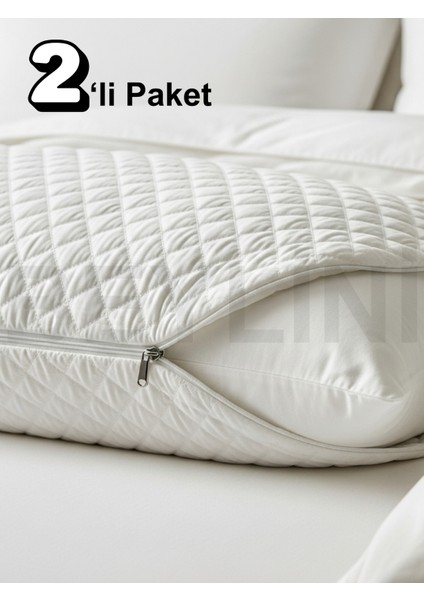 2'li Yastık Alezi Sıvı Geçirmez Kapitone Fermuarlı Yıkanabilir Antialerjik Yastık Koruyucu Kılıf 50X70 cm