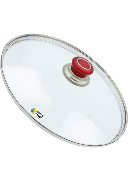 Tencere Sahan Tava Cam Kapağı Kapak 40 cm Kırmızı Tutma Tepesi