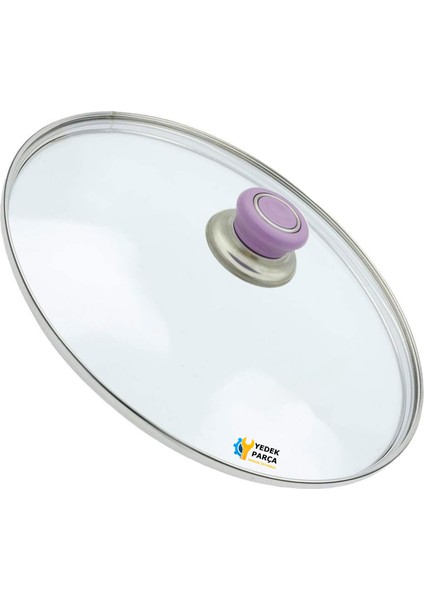 Tencere Sahan Tava Cam Kapağı Kapak 30 cm Lila Tutma Tepesi