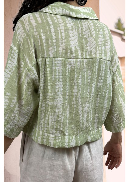 Baskılı Cepli Crop Gömlek Yeşil fırsatları