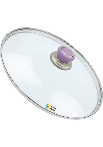 Tencere Sahan Tava Cam Kapağı Kapak 20 cm Lila Tutma Tepesi