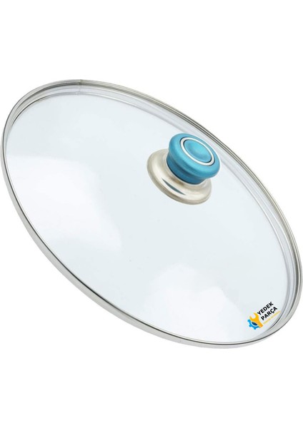 Tencere Sahan Tava Cam Kapağı Kapak 14 cm Turkuaz Tutma Tepesi