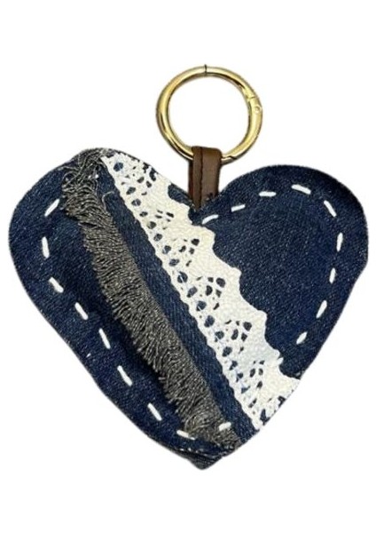 7116 El Yapımı Kalp Model Dantel ve Püskül Şerit Anahtarlık