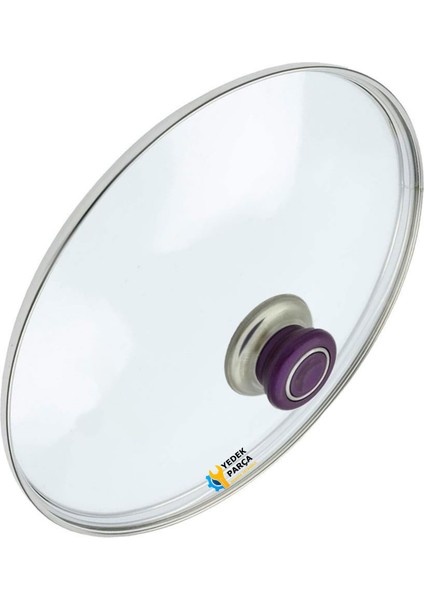 Tencere Sahan Tava Cam Kapağı Kapak 16 cm Mor Tutma Tepesi