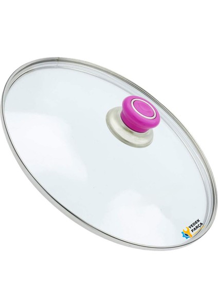 Tencere Sahan Tava Cam Kapağı Kapak 16 cm Fuşya Tutma Tepesi