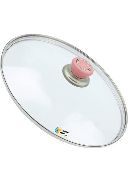 Tencere Sahan Tava Cam Kapağı Kapak 22 cm Pembe Tutma Tepesi