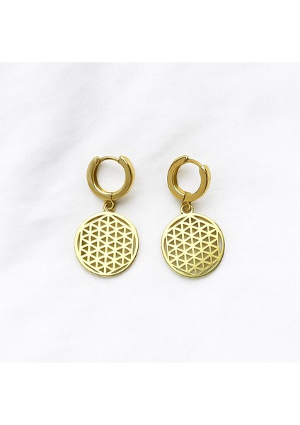 Yaşam Çiçeği Motifli Çelik Küpe CNS005-4