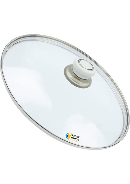 Tencere Sahan Tava Cam Kapağı Kapak 30 cm Beyaz Tutma Tepesi