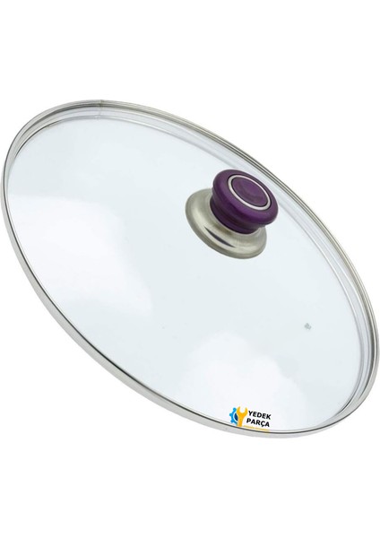 Tencere Sahan Tava Cam Kapağı Kapak 28 cm Mor Tutma Tepesi