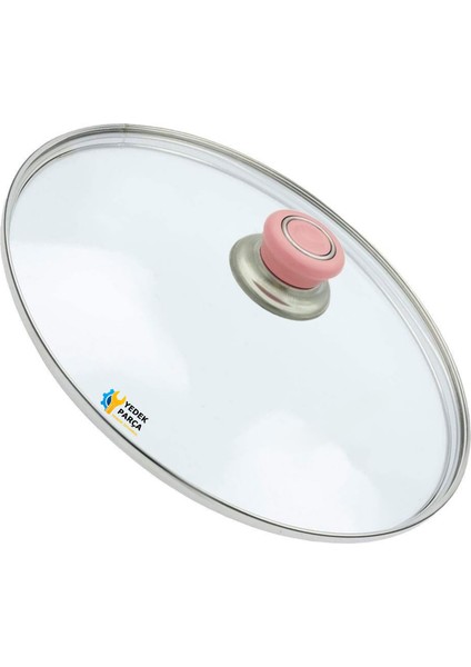Tencere Sahan Tava Cam Kapağı Kapak 40 cm Pembe Tutma Tepesi
