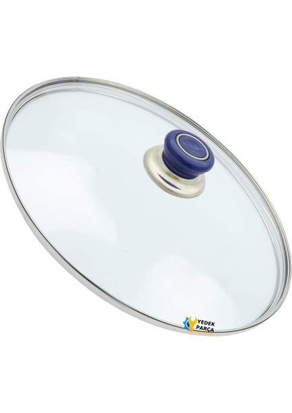 Tencere Sahan Tava Cam Kapağı Kapak 30 cm Lacivert Tutma Tepesi