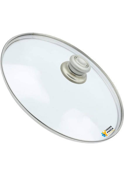 Tencere Sahan Tava Cam Kapağı Kapak 16 cm Gri Tutma Tepesi