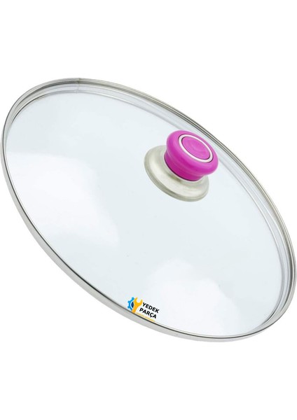 Tencere Sahan Tava Cam Kapağı Kapak 22 cm Fuşya Tutma Tepesi