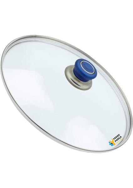 Tencere Sahan Tava Cam Kapağı Kapak 16 cm Mavi Tutma Tepesi